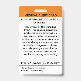 Tarjeta De Identificación Insignia Médica de Trastorno Neurológico Funcional