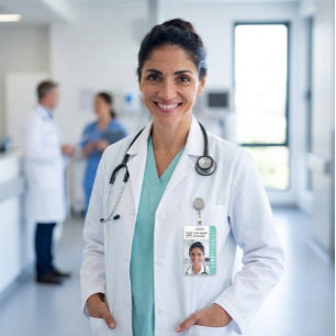Tarjeta De Identificación Insígnia médica moderna de color verde azulado de
