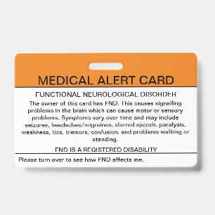 Tarjeta De Identificación Insignia médica para trastornos neurológicos funci