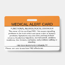 Tarjeta De Identificación Insignia médica para trastornos neurológicos funci