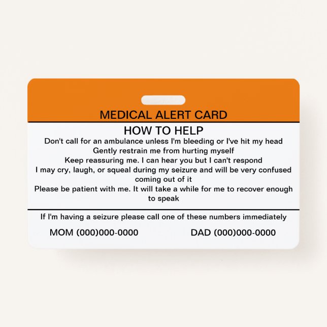 Tarjeta De Identificación Insignia médica para trastornos neurológicos funci (Reverso)