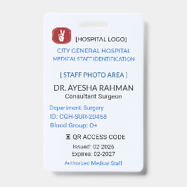 Tarjeta De Identificación Insígnia Médica | Personal Quirúrgico – ID del Hos
