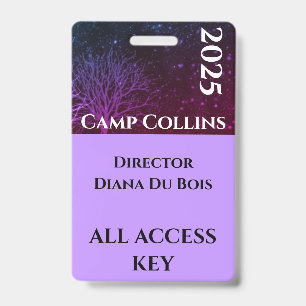 Tarjeta De Identificación Insignia moderna de campamento ruso morado y negro