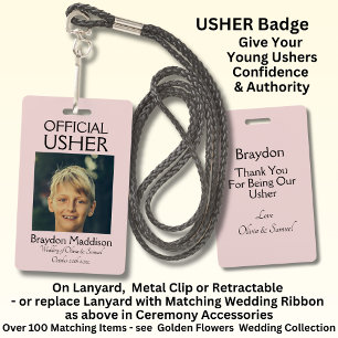 Tarjeta De Identificación Insígnia oficial de USHER con rosas y palomas rosa