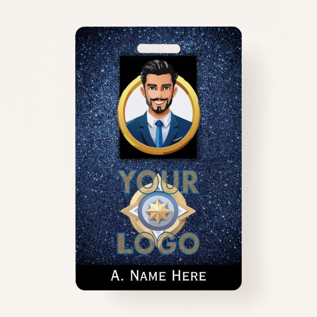 Tarjeta De Identificación Insignia oscura de identificación de seguridad azu (Anverso)