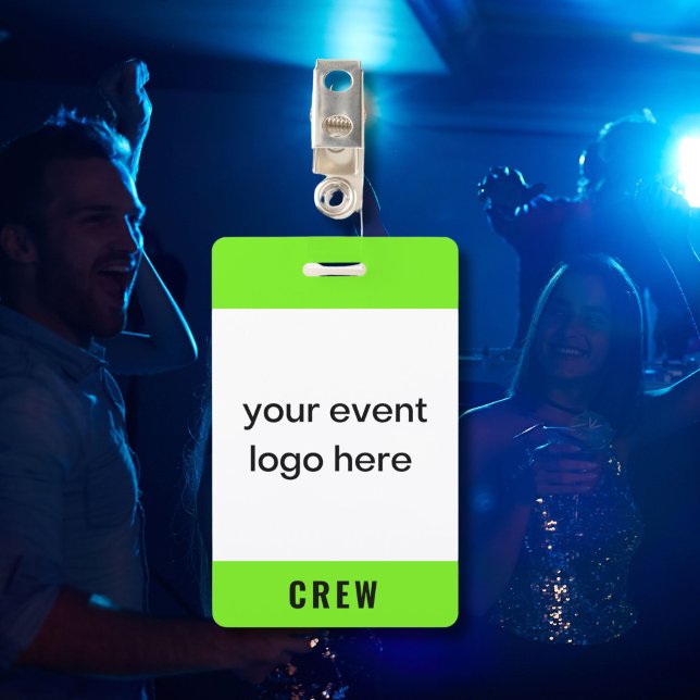 Tarjeta De Identificación Insignia para eventos del personal de Neon Green C (Crew badge for staff of special event or festival in eye catching faux neon green. )