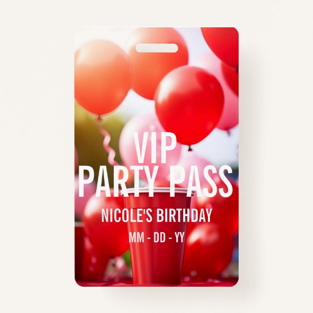 Tarjeta De Identificación Insignia para la fiesta de cumpleaños VIP (Anverso)