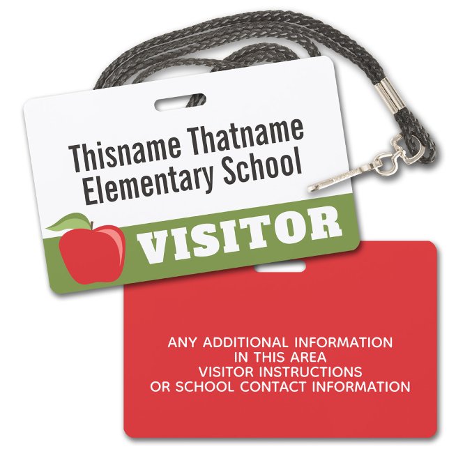 Tarjeta De Identificación Insignia para visitantes - Escuelas para padres co (Visitor Badge for a School or other institution. Customize with the business name and other info.)