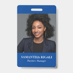 Tarjeta De Identificación Insígnia personalizable de foto azul