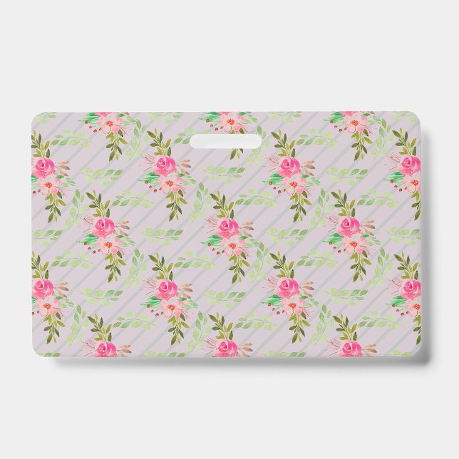 Tarjeta De Identificación Insignia Personalizada de Flores y Hojas (Parte frontal)
