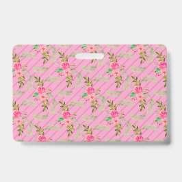 Tarjeta De Identificación Insígnia Personalizada Flores Y Hojas