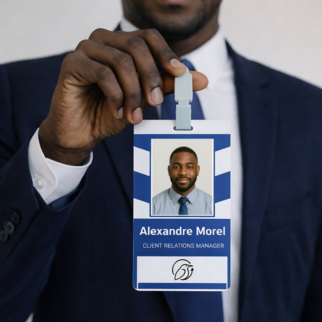 Tarjeta De Identificación Insígnia personalizada para empleados con foto, lo (Custom Employee Badge with Photo, Logo & Barcode)