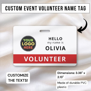 Tarjeta De Identificación Insígnia personalizada para voluntarios con clip y