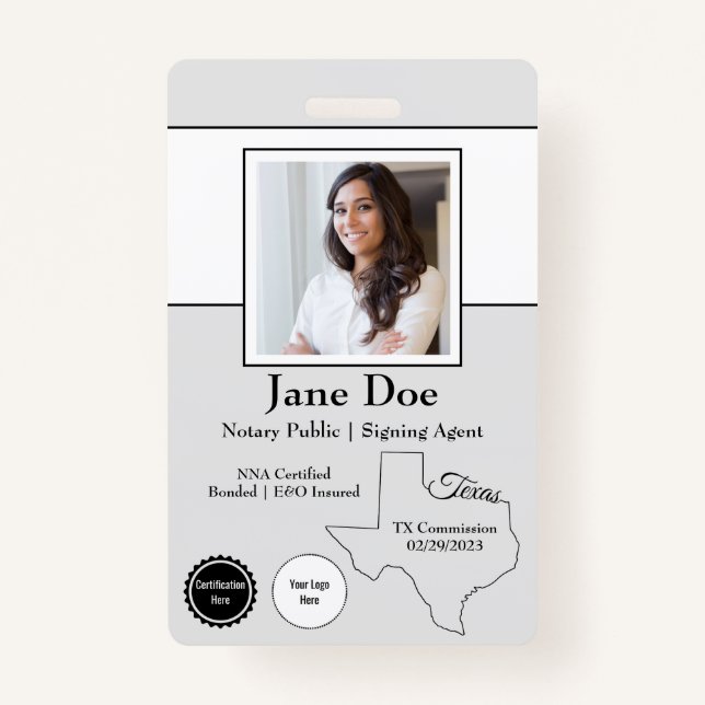 Tarjeta De Identificación Insignia pública notarial del estado de Texas con  (Anverso)