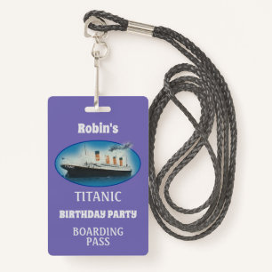 Tarjeta De Identificación Insignia Titanic Birthday Purple White Star Line