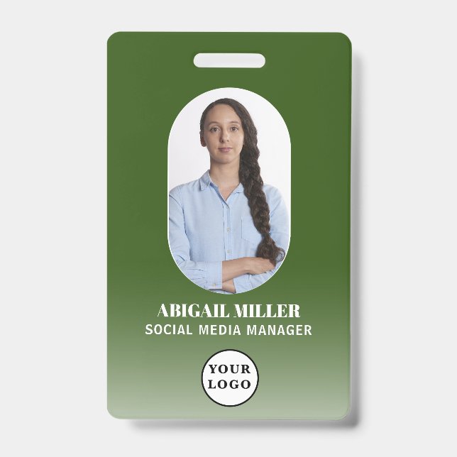 Tarjeta De Identificación Insignia verde de arco de degradado de foto de emp (Anverso)