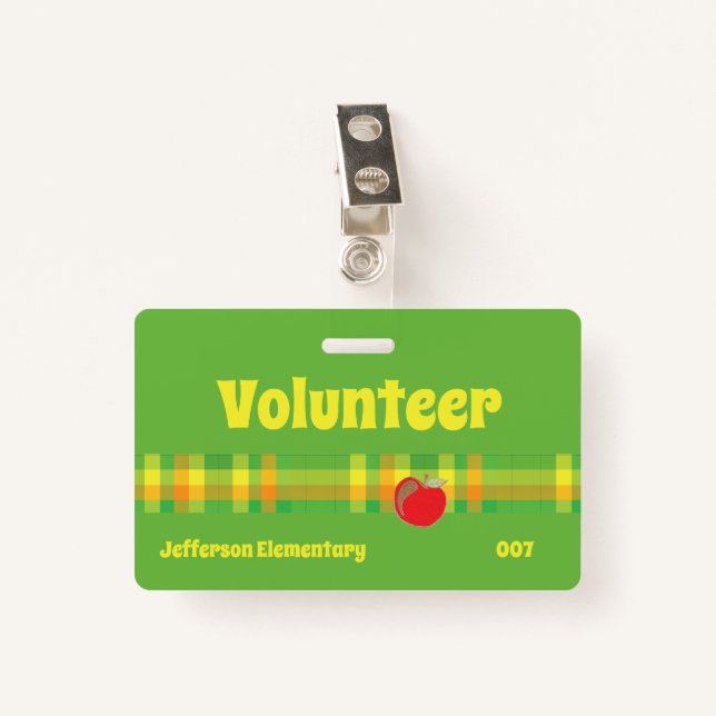 Tarjeta De Identificación Insignia verde de escuela voluntaria (Anverso con clip)