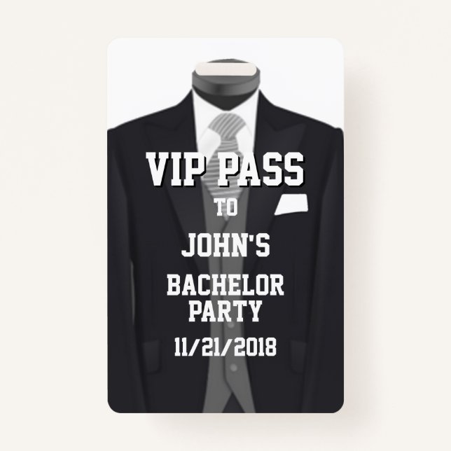 Tarjeta De Identificación Insignia VIP del partido Bachelor Tuxedo (Anverso)