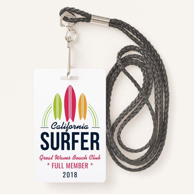 Tarjeta De Identificación Insignias de surfista de texto de personalizado (Anverso son cordón)