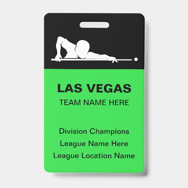 Tarjeta De Identificación Insígnies de tema de billar de Las Vegas para equi (Parte frontal)