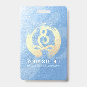 Tarjeta De Identificación Instructor de Yoga Azul y Dorado Meditación Pose Z