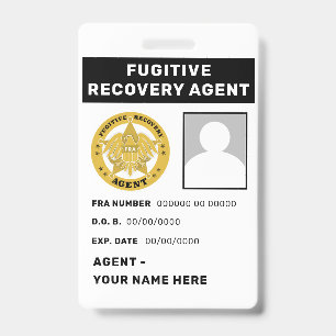 TARJETA DE IDENTIFICACIÓN INSTRUMENTO DE AGENTE DE RECUPERACIÓN FUGITIVA