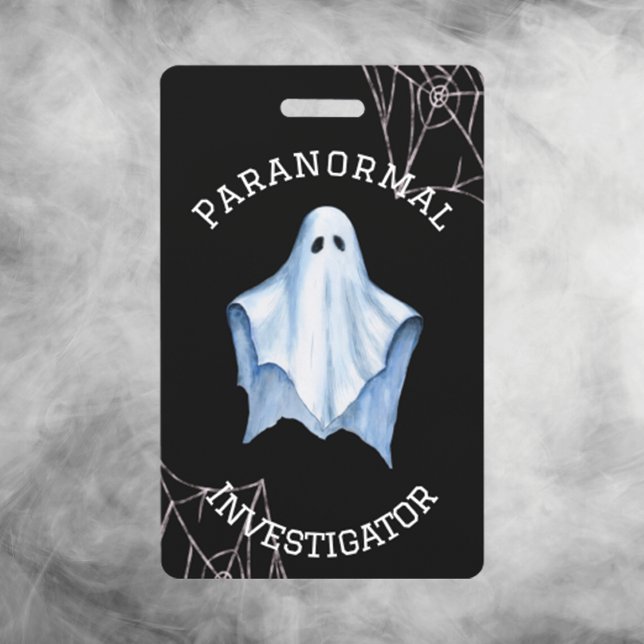 Tarjeta De Identificación Investigador paranormal fantasma y cobwebs negro (Subido por el creador)