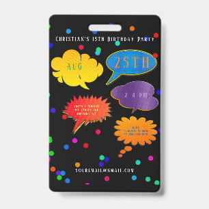 Tarjeta De Identificación Invitación a la fiesta de cumpleaños de Neon Speec