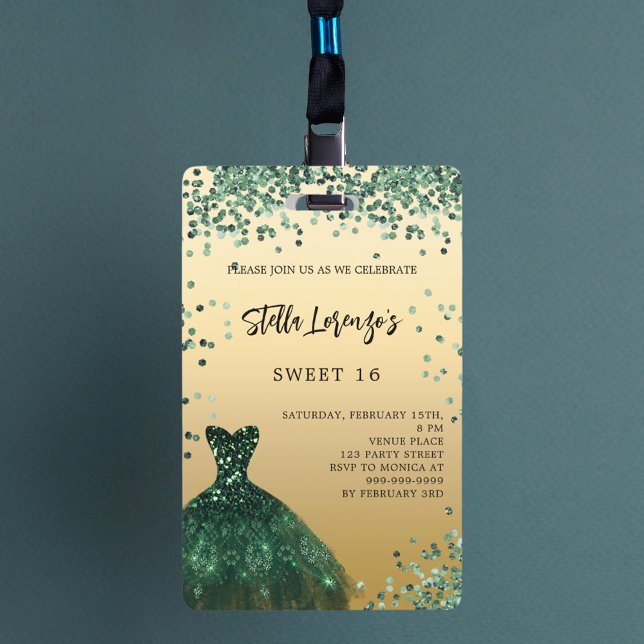Tarjeta De Identificación Invitación al vestido de oro verde esmeralda Sweet (Subido por el creador)