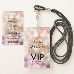 Tarjeta De Identificación Invitación Chic Blush Pink Quinceañera Pase VIP