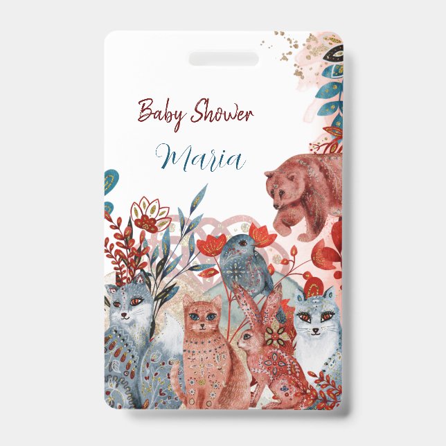 Tarjeta De Identificación Invitación de baby shower de animales lindos rojo  (Parte frontal)