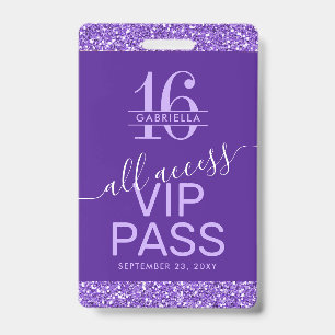 Tarjeta De Identificación Invitación de Cumpleaños 16 Morado Pase VIP