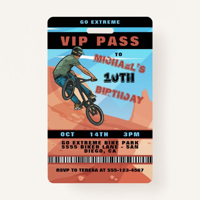Tarjeta De Identificación Invitación de cumpleaños de BMX Carreras BIke (Anverso)