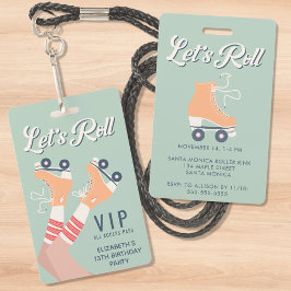 Tarjeta De Identificación Invitación de cumpleaños de patinaje retro VIP