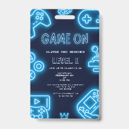 Tarjeta De Identificación Invitación de cumpleaños de videojuegos de cualqui