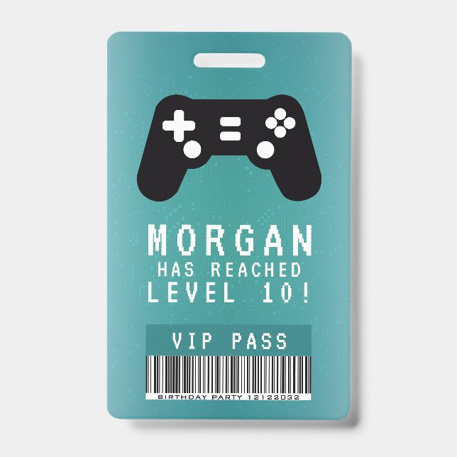 Tarjeta De Identificación Invitación de cumpleaños Gamer VIP Pass (Parte frontal)