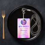 Tarjeta De Identificación Invitación de cumpleaños holográfico rosa del fies<br><div class="desc">Invitación a una fiesta 21ª (o a cualquier edad) femenina y femenina. Fondo holográfico de color morado, rosa, amarillo, azul. Decorada con una bola de discoteca de colores. Texto: ¡Vamos Fiesta! Personalice y agregue un nombre y detalles del fiesta. El nombre está escrito con un guión de estilo con letras...</div>