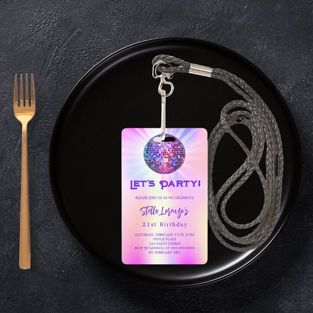 Tarjeta De Identificación Invitación de cumpleaños holográfico rosa del fies (Subido por el creador)