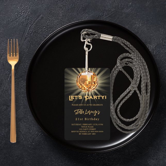 Tarjeta De Identificación Invitación de cumpleaños negro de fiesta disco (Subido por el creador)