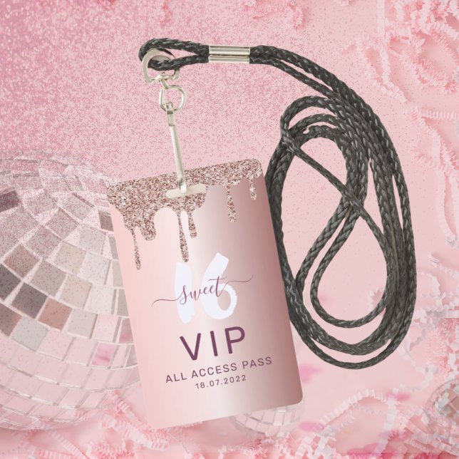 Tarjeta De Identificación Invitación de cumpleaños Sweet 16 con brillo dorad (Subido por el creador)