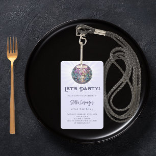 Tarjeta De Identificación Invitación de cumpleaños violeta de fiesta de disc