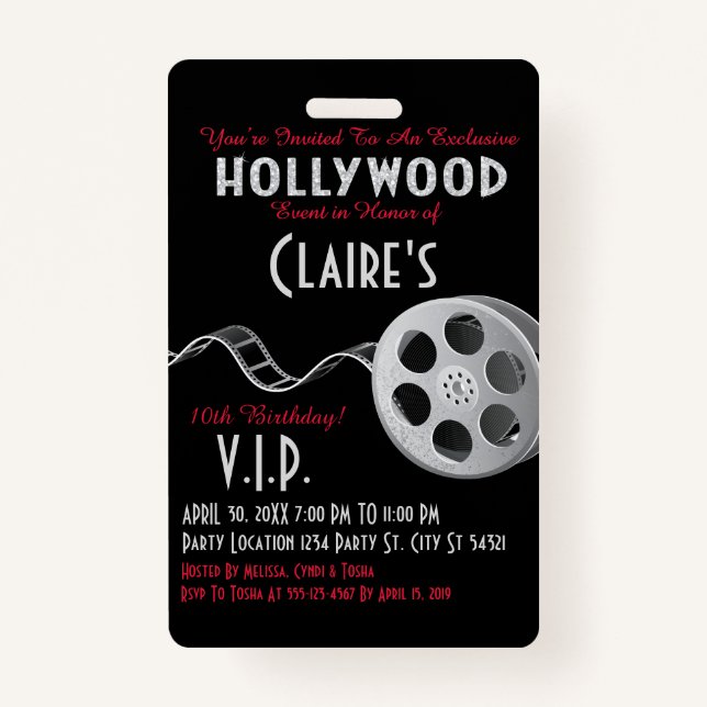 Tarjeta De Identificación Invitación de la fiesta de Hollywood (Anverso)