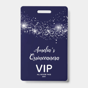 Tarjeta De Identificación Invitación de Quinceañera Brillante en Azul Marino