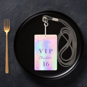 Tarjeta De Identificación Invitación VIP de cumpleaños con nombre y brillo d