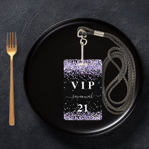 Tarjeta De Identificación Invitación vip de cumpleaños negro violeta lavanda
