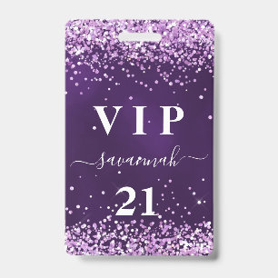 Tarjeta De Identificación Invitación vip de cumpleaños rosa púrpura