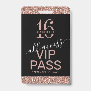 Tarjeta De Identificación Invitación VIP de Sweet 16 de Rosa Dorado Brillant
