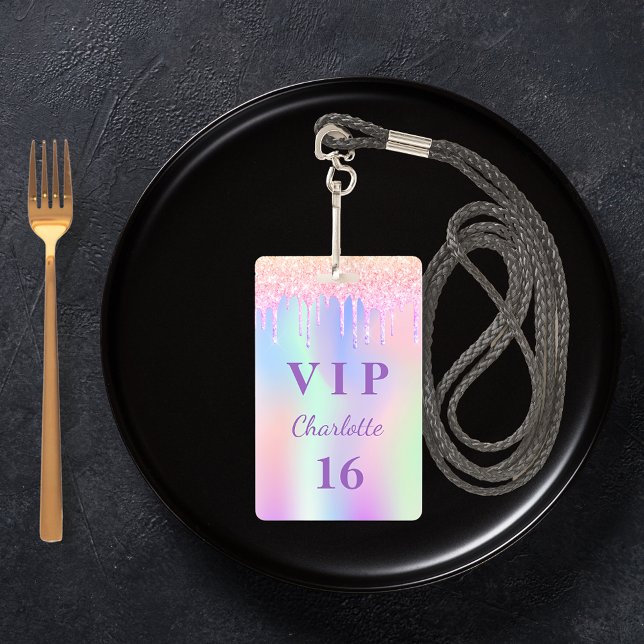 Tarjeta De Identificación Invitación VIP del purpurina arcoiris de la fiesta (Subido por el creador)