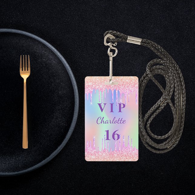 Tarjeta De Identificación Invitación VIP del purpurina arcoiris de la fiesta (Subido por el creador)