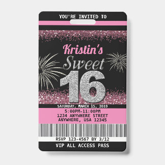 Tarjeta De Identificación Invitaciones de cumpleaños Sweet 16 en rosa rubor